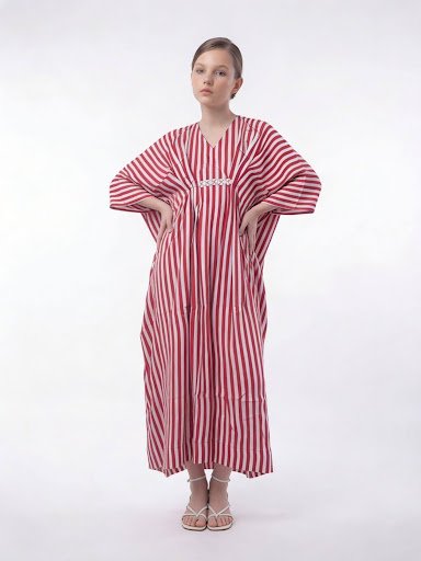 Elegant White & Red Striped Kaftan Dress for Girls – Maxi & Comfortable Wear (6–16 Years) - Image 2