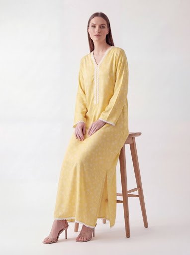 Canary Yellow Lace Soft-Blend Kaftan - Image 3