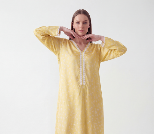 Canary Yellow Lace Soft-Blend Kaftan - Image 2