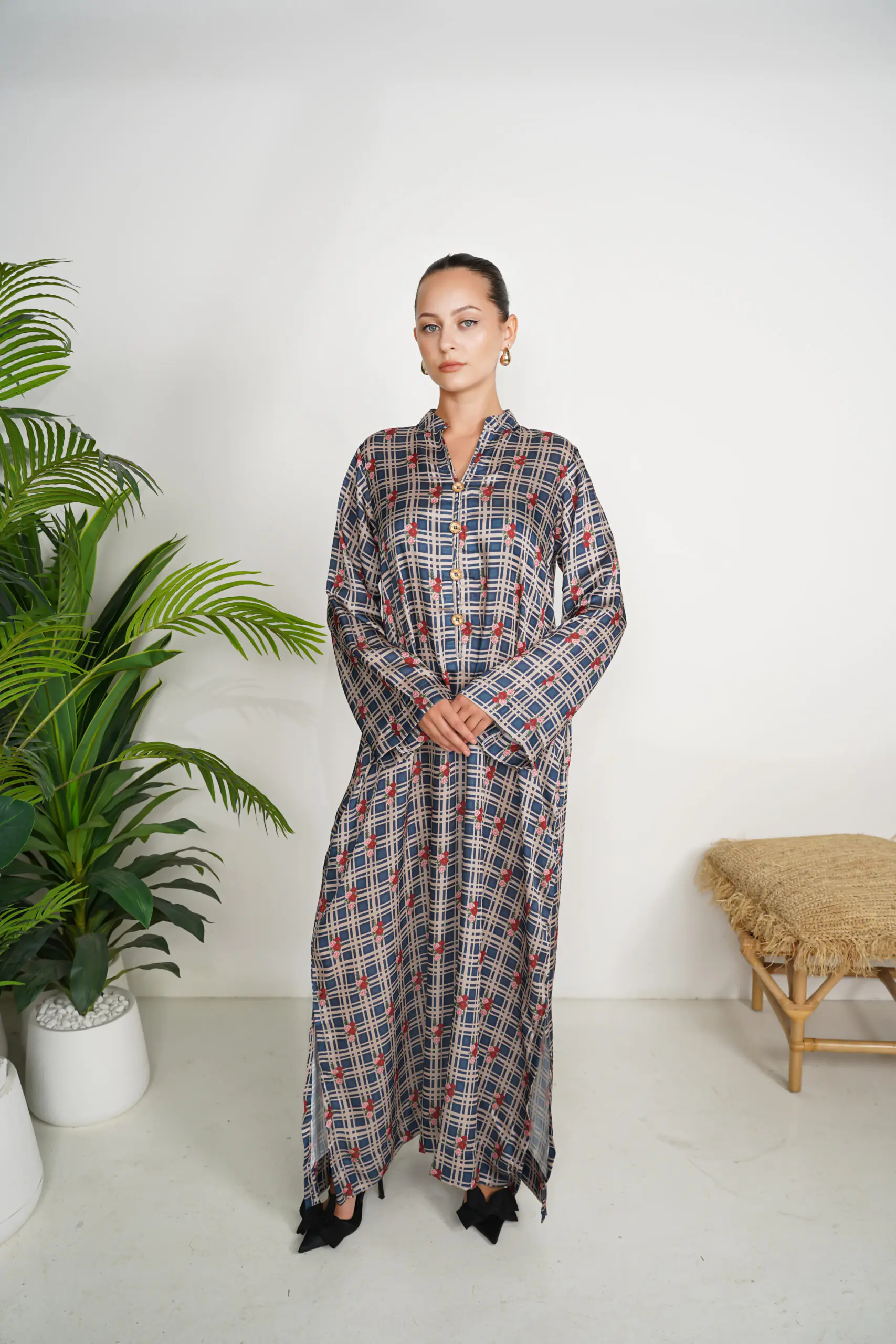 Heritage Check Silk Kaftan - Image 6