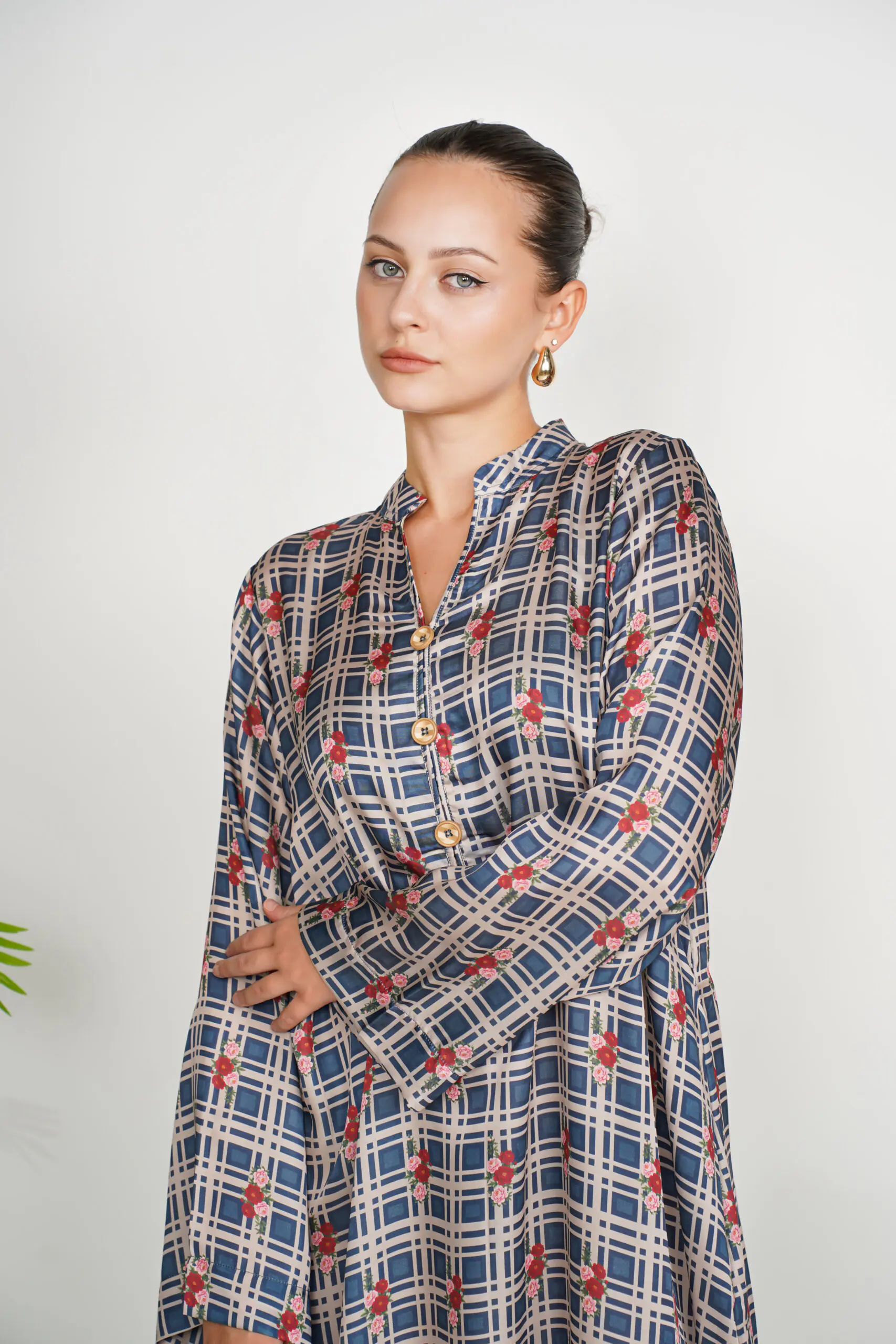Heritage Check Silk Kaftan - Image 3